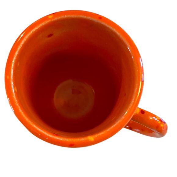 Vintage 70s Handmade Ceramic Psychedelic Orange Green Flecked Irish Coffee Mug - Picture 4 of 16